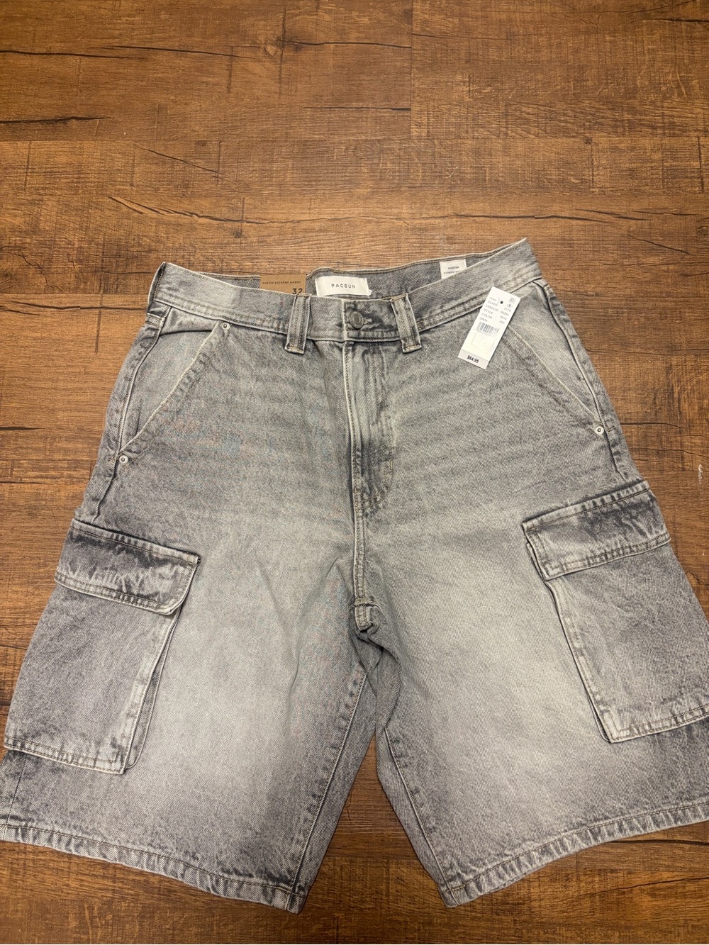 Pacsun Men's Light Gray Washed Cargo Denim Shorts